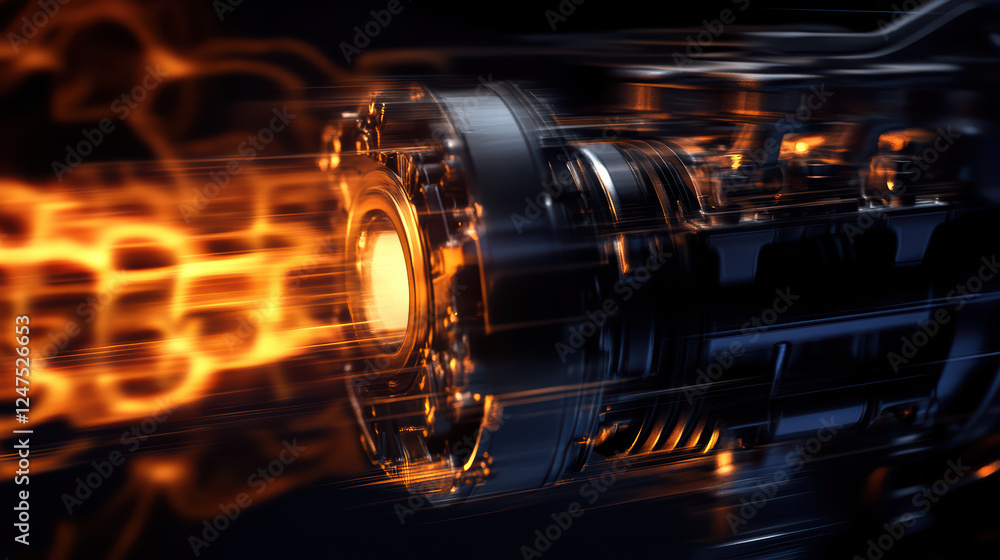 Poster conceptual art piece of engine in motion, showcasing dynamic energy and vibrant colors. image captur