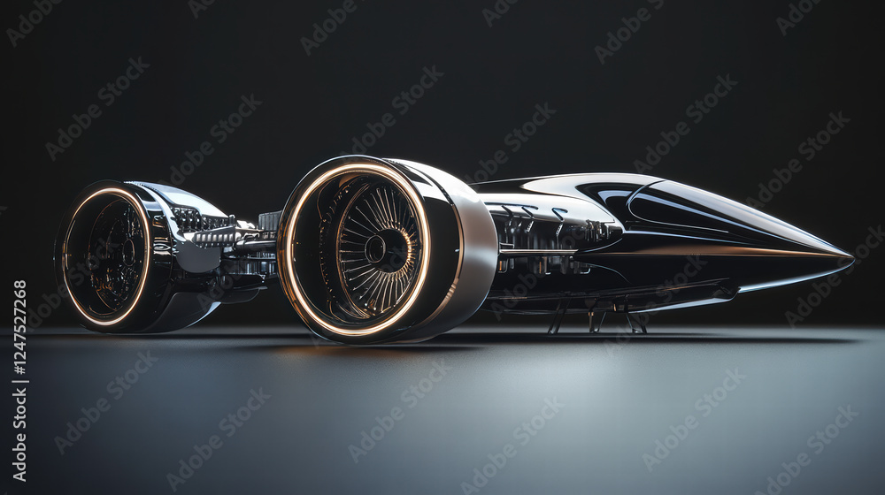 Poster sleek, futuristic concept vehicle designed with focus on aerodynamics and advanced engineering. shin