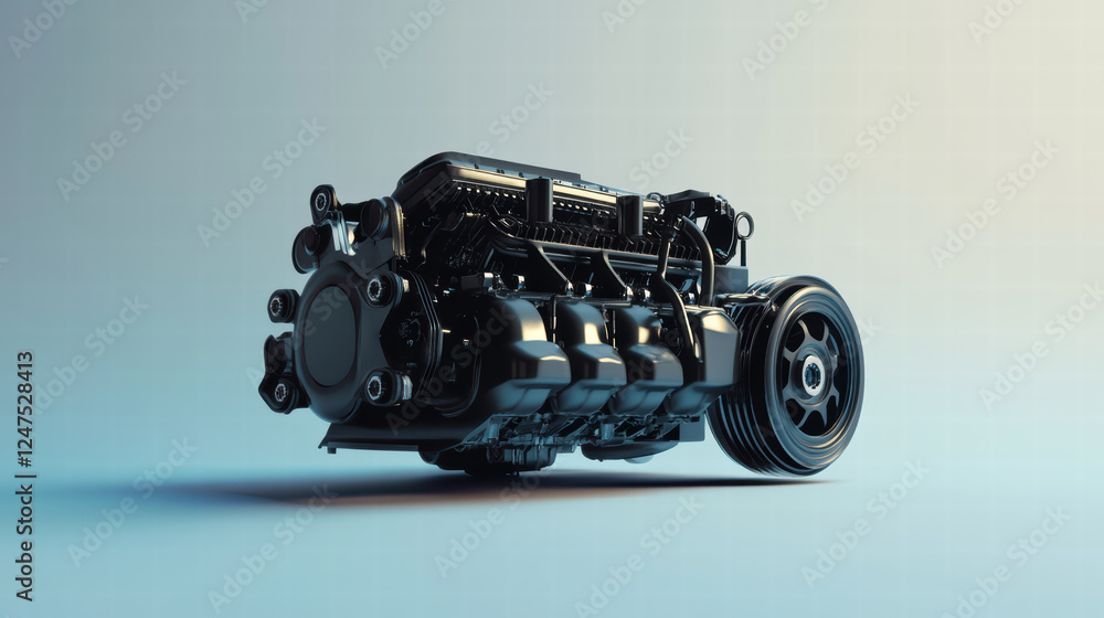 Poster minimalist engine design with clean background, showcasing intricate details and sleek appearance. t