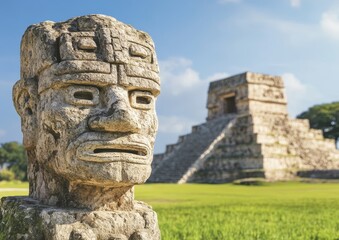 Obraz premium The Colossal Olmec heads are a series of stone sculptures representing human heads, fashioned by the Olmec civilization to demonstrate their exceptional artistic and engineering talents.
