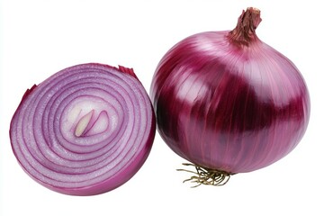 Large onion is cut in half, revealing its layers