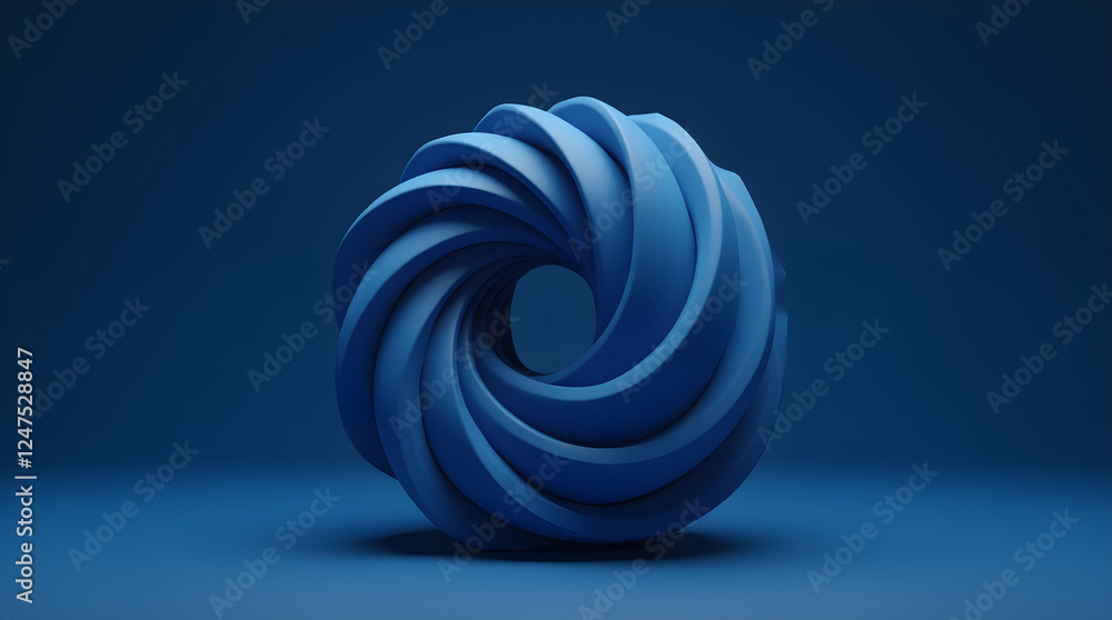 Poster blue abstract torus sculpture: 3d rendered twisted donut shape with modern art design for background