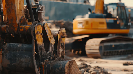 Rugged construction machinery at site, showcasing heavy equipment in action. scene captures essence of industrial work and progress in dynamic environment