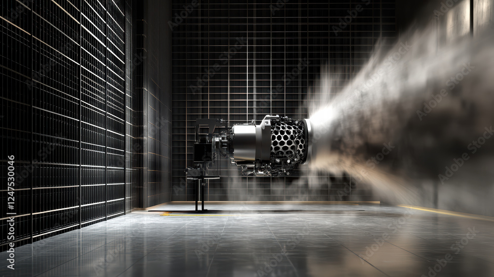 Poster engine being tested in wind tunnel, showcasing airflow dynamics and engineering precision. scene cap