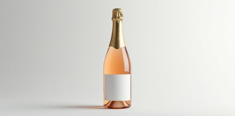 Elegant champagne bottle with blank label on a pristine white background, bottle, bubbly