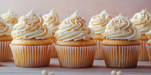 Decadent Cupcakes with Fluffy Vanilla Frosting: Gourmet Bakery Treats for Celebrations, Parties, and Joyful Culinary Indulgence - Mouthwatering Edible Creations with Delightful Toppings and Rich