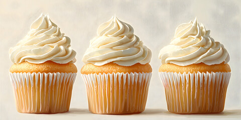 Indulgent Cupcake Delight: Fluffy Baked Vanilla Dessert with Creamy Frosting, Smooth Decorations, Sweet Toppings for Parties and Celebrations – A Homemade Gourmet Treat