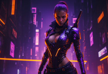 Naklejka premium cyberpunk cyborg woman
