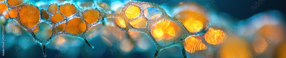 Aufkleber a macro image of leaf pores highlighted under a microscope.