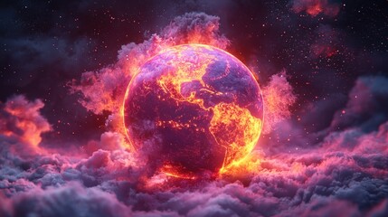 Burning Earth, apocalyptic scene, climate change concept