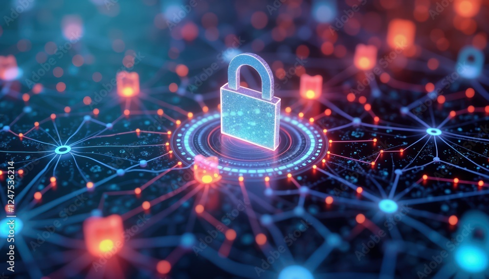 Poster digital network graphic shows data transfer security. secure data transfer icon displayed within com