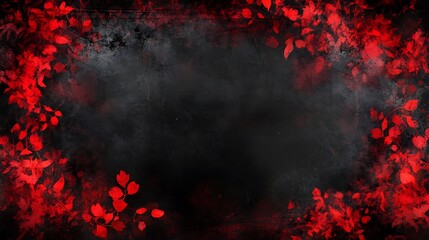 Red leaves frame, dark smoky background, autumn design