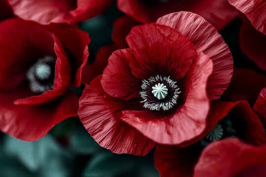 Close up of a red flower with a white center
