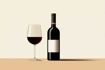 Bottle of wine is on a table next to a wine glass