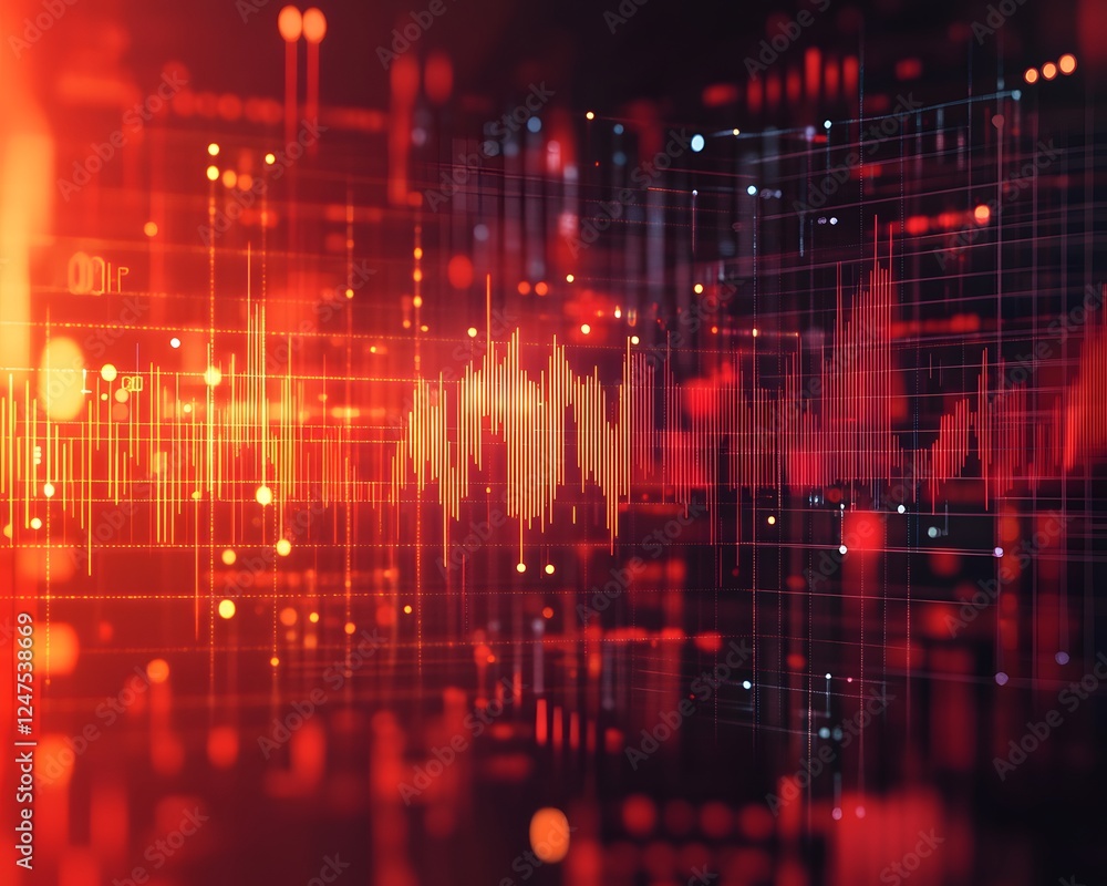 Poster visual representation of sound waves in a vibrant digital environment