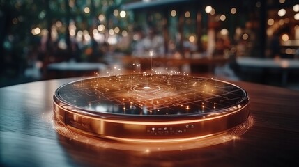 Obraz premium futuristic robot vacuum with AI, mapping a house floor plan on a digital interface