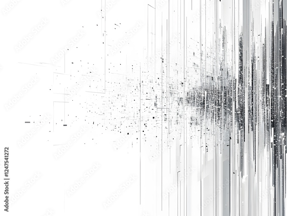 Poster abstract digital art with geometric lines and grayscale tone representing technological concepts