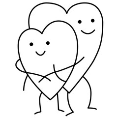 Valentine’s Day icon of two heart-shaped figures hugging, love, affection, and emotional connection, celebrating romance, relationships, and love-themed events with warmth,tenderness.