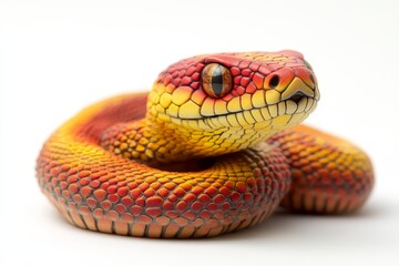 Fototapeta premium realistic long plush snake toy with tongue, orange, yellow, and white background