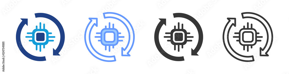Poster Efficient processor icon set multiple style collection