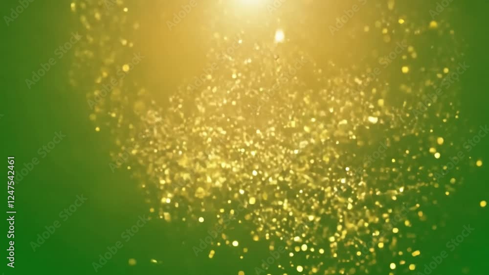 Poster golden glittering particle background: dynamic particle effect with shimmering gold dust, illuminate