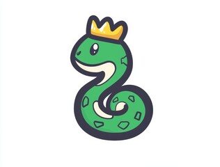 Fototapeta premium A hand-drawn cartoon showcasing a green snake with a crown perched on its head