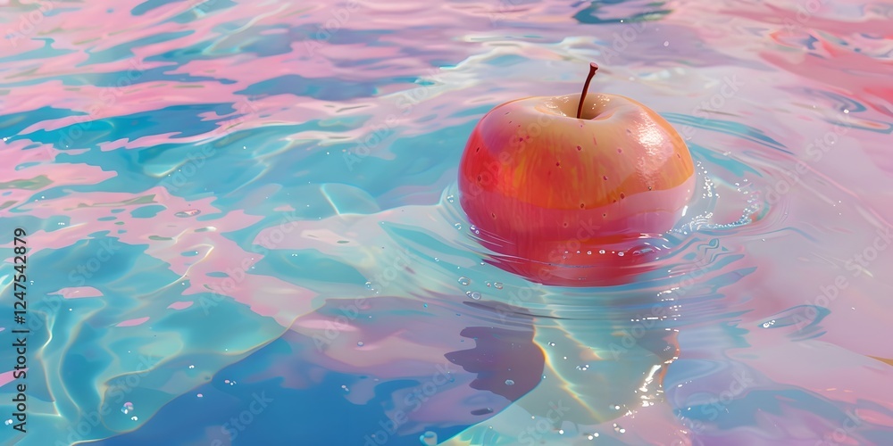 Aufkleber a floating apple in a colorful pool of reflections and light