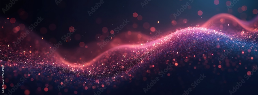 Poster abstract digital wave pattern with colorful particles, bokeh effect. dynamic glowing lines, dots cre