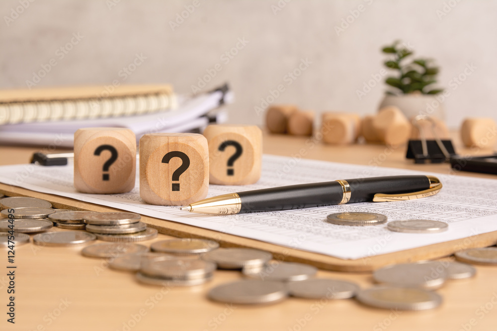 Poster engaging curiosity in learning through interactive wooden blocks featuring question marks