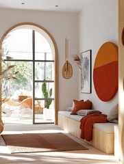 Modern Interior Design, Cozy Living Space with Natural Light, Artistic Elements and Warm Textures in a Relaxing Setting
