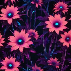 Fototapeta premium Cyberpunk Floral Futuristic flowers with neon