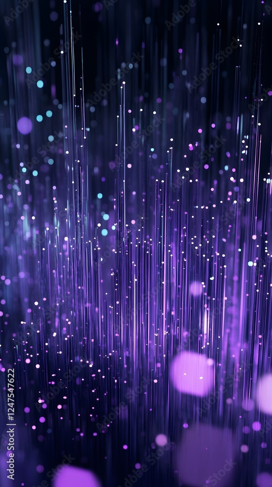 Poster abstract digital visualization of light particles in a vibrant purple color scheme
