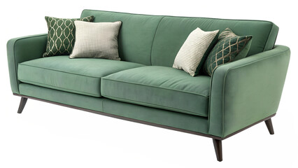 Comfortable modern green sofa with pillows
