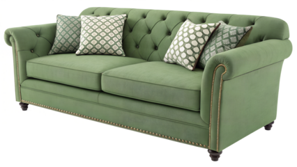 Elegant green sofa with cushions
