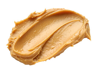 Creamy peanut butter spread on white background