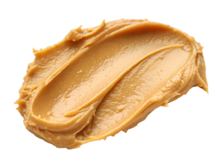 Creamy peanut butter spread on white background