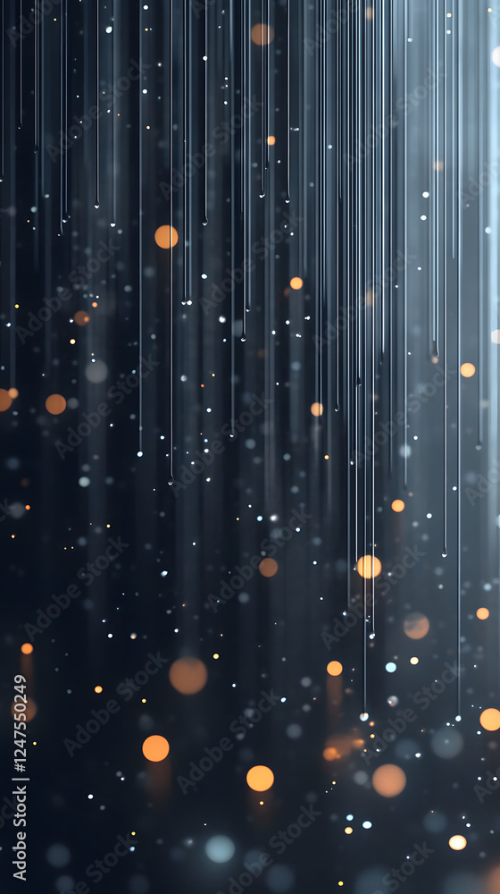 Poster abstract digital art of light particles and lines in dark background