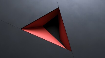 Red triangle recess, dark wall, abstract
