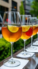 Three Outdoor Cocktails With Lime Wedges In City Setting