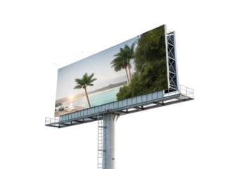 Sunset over ocean captured on a large billboard