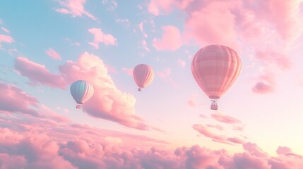 Obraz premium Pink sunset hot air balloons floating, travel, adventure, freedom