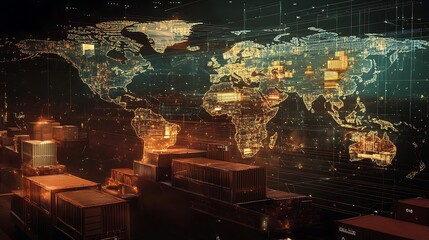 Digital illustration world map dark background