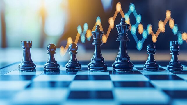 Chess pieces strategy, market growth chart background - Powered by Adobe