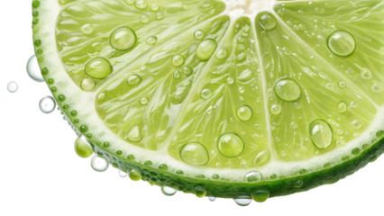 Fresh lime slice with water droplets on surface