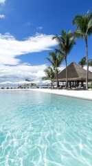 Naklejka premium Tropical Resort Pool Oasis With Palm Trees