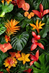 Fototapeta premium A vibrant wall of living plants creating a tropical paradise indoors.