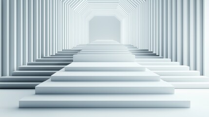 A white minimalist background with multiple empty conveyor belts, sharply angled in geometric patterns, creating a futuristic and industrial aesthetic