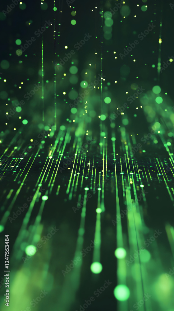 Poster abstract green light particles creating stunning visual effects in a digital environment
