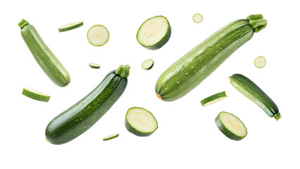 Fresh zucchini slices floating in mid air