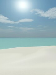 Pristine white sand beach under clear blue sky with tranquil turquoise waters